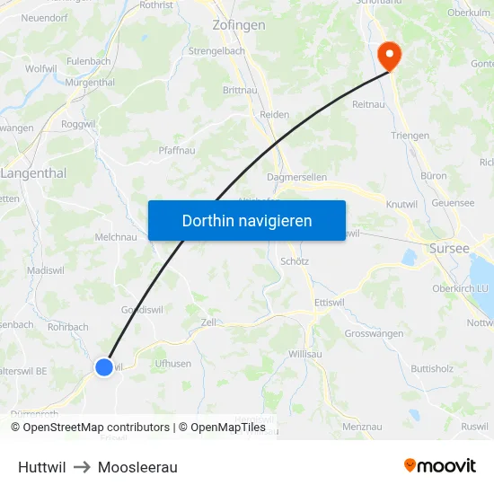 Huttwil to Moosleerau map