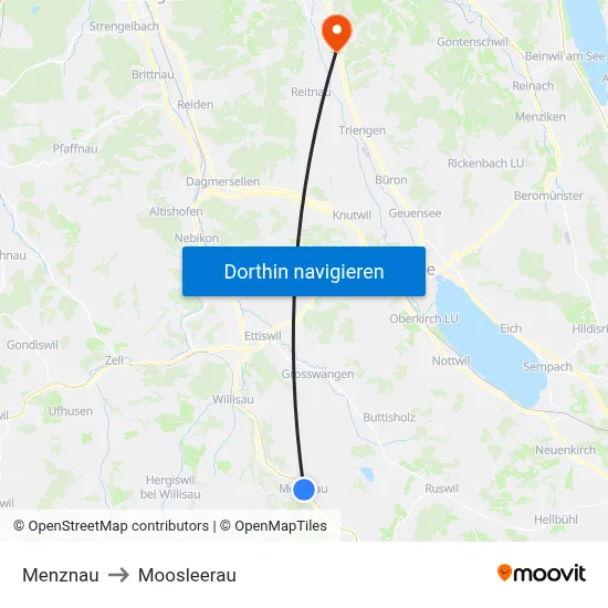 Menznau to Moosleerau map