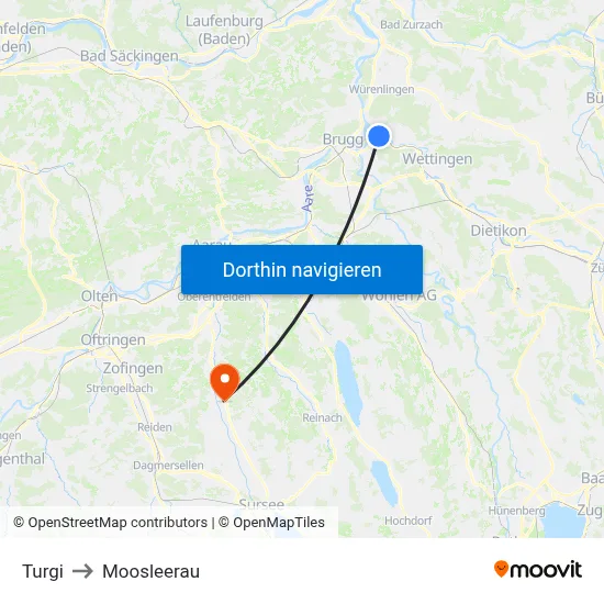 Turgi to Moosleerau map
