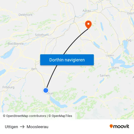 Uttigen to Moosleerau map