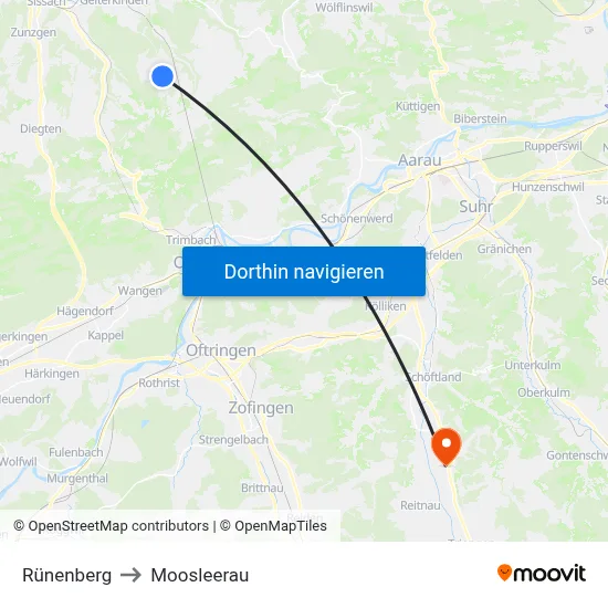 Rünenberg to Moosleerau map