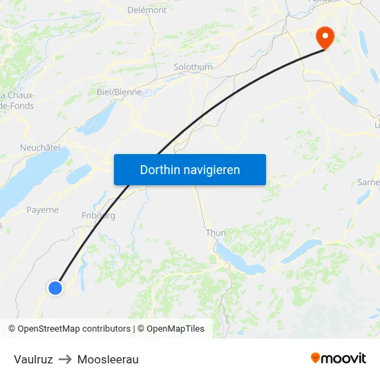 Vaulruz to Moosleerau map