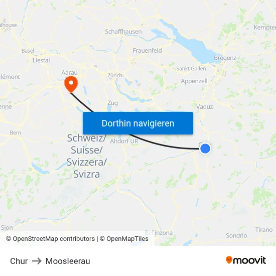 Chur to Moosleerau map