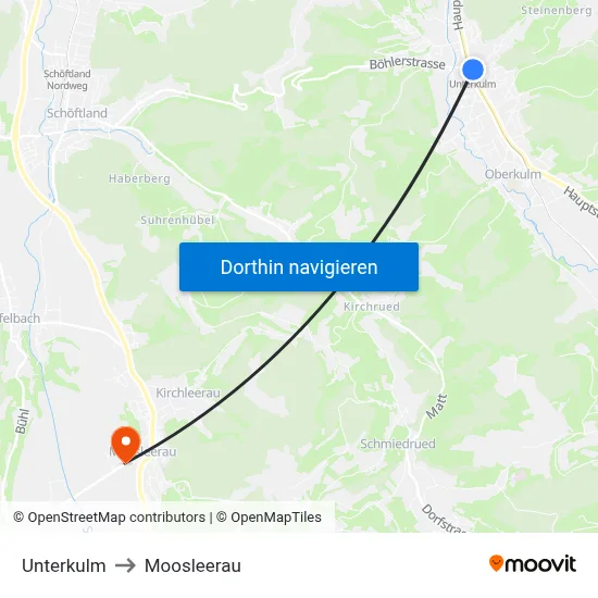 Unterkulm to Moosleerau map