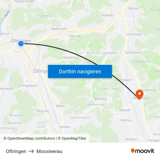 Oftringen to Moosleerau map