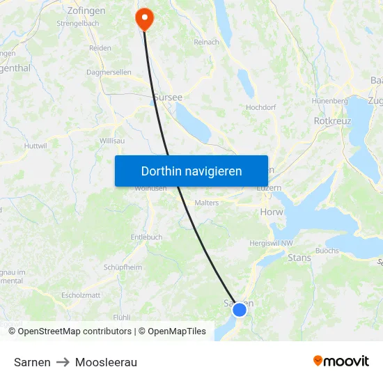 Sarnen to Moosleerau map