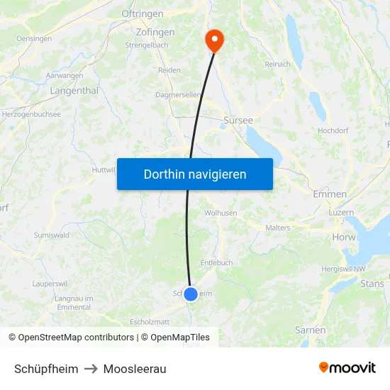 Schüpfheim to Moosleerau map