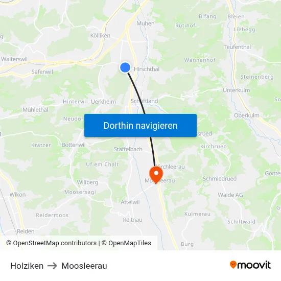 Holziken to Moosleerau map