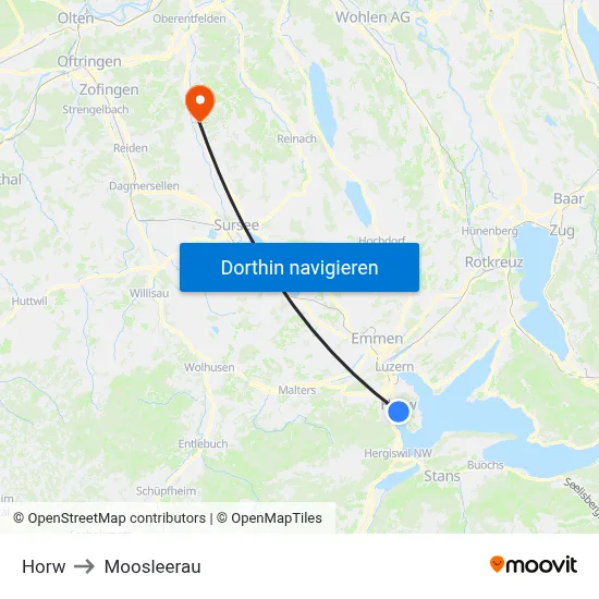 Horw to Moosleerau map