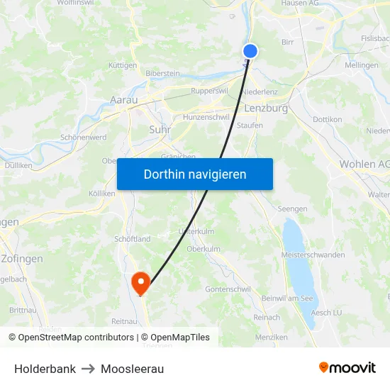 Holderbank to Moosleerau map