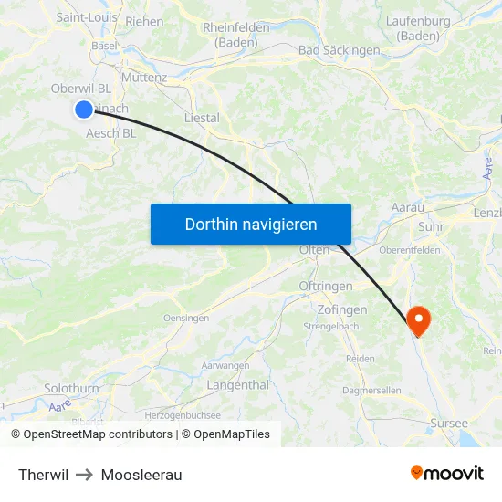 Therwil to Moosleerau map
