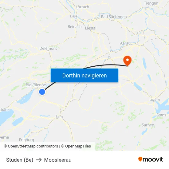 Studen (Be) to Moosleerau map