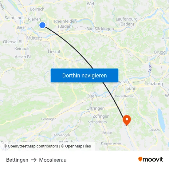 Bettingen to Moosleerau map