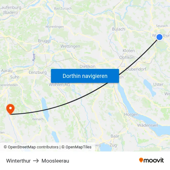 Winterthur to Moosleerau map