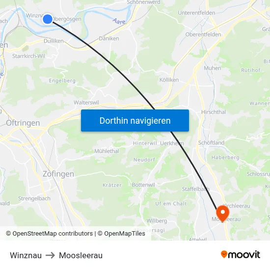 Winznau to Moosleerau map