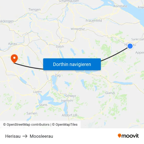 Herisau to Moosleerau map