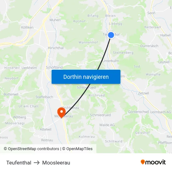 Teufenthal to Moosleerau map