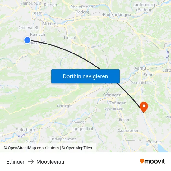 Ettingen to Moosleerau map