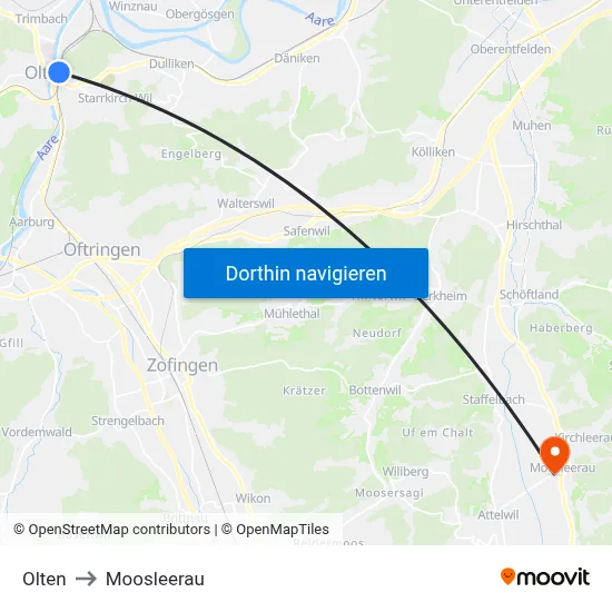 Olten to Moosleerau map