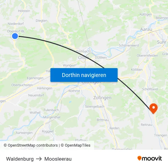 Waldenburg to Moosleerau map