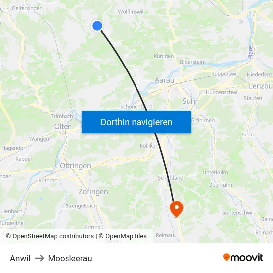Anwil to Moosleerau map