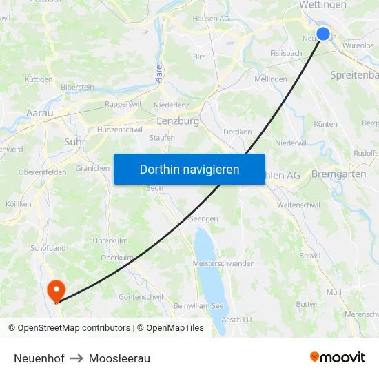 Neuenhof to Moosleerau map