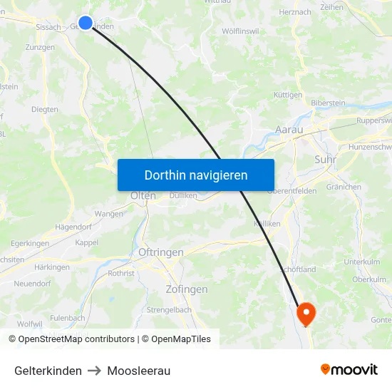 Gelterkinden to Moosleerau map