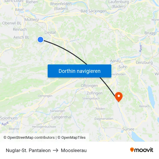 Nuglar-St. Pantaleon to Moosleerau map