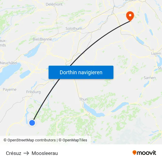 Crésuz to Moosleerau map