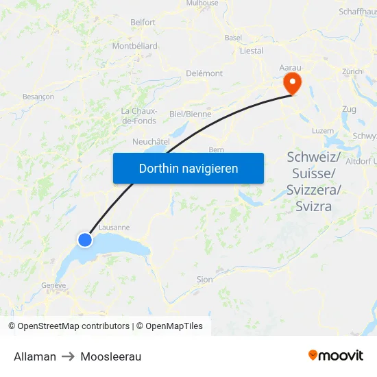 Allaman to Moosleerau map
