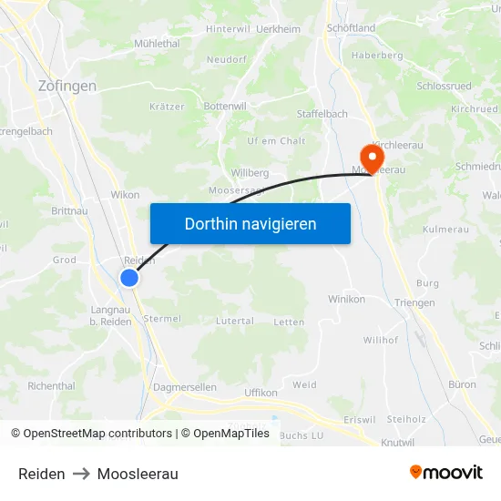 Reiden to Moosleerau map