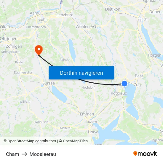 Cham to Moosleerau map
