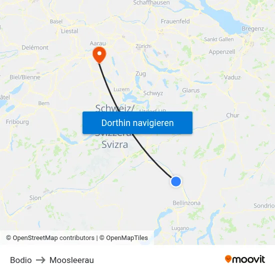 Bodio to Moosleerau map