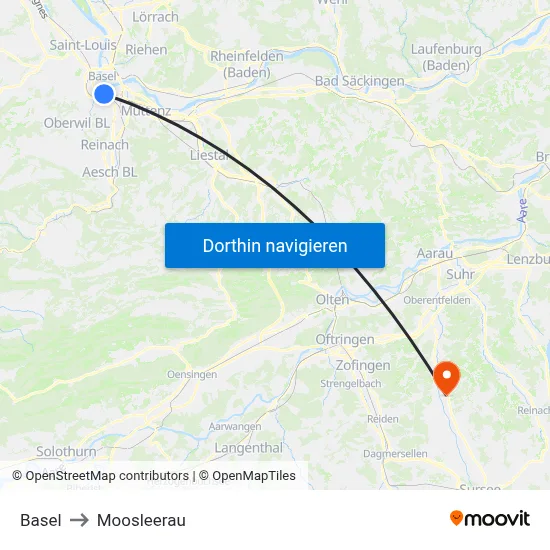 Basel to Moosleerau map