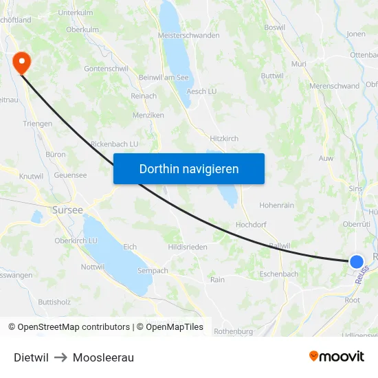 Dietwil to Moosleerau map