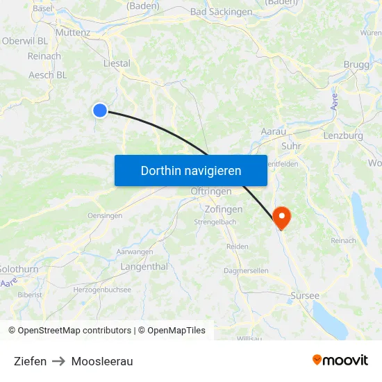 Ziefen to Moosleerau map