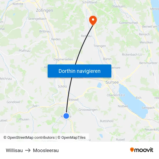 Willisau to Moosleerau map