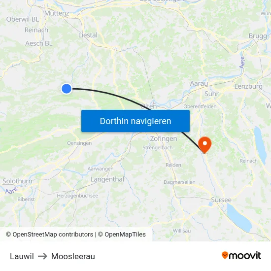 Lauwil to Moosleerau map