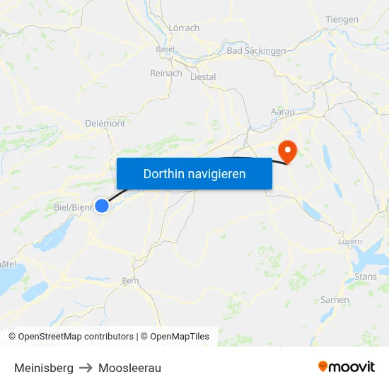 Meinisberg to Moosleerau map