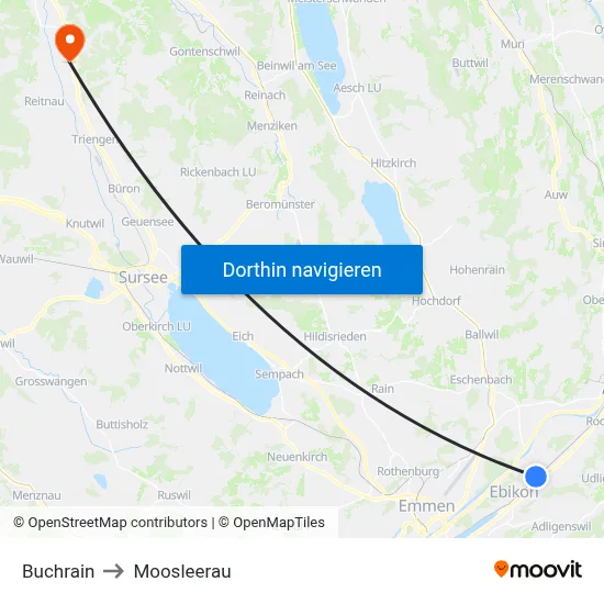 Buchrain to Moosleerau map