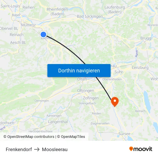 Frenkendorf to Moosleerau map