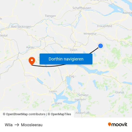Wila to Moosleerau map