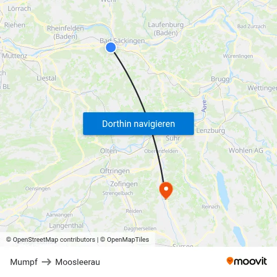 Mumpf to Moosleerau map