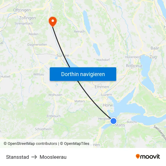 Stansstad to Moosleerau map