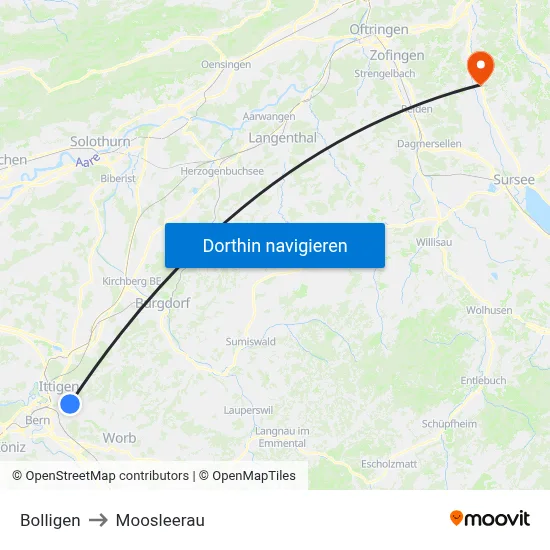 Bolligen to Moosleerau map