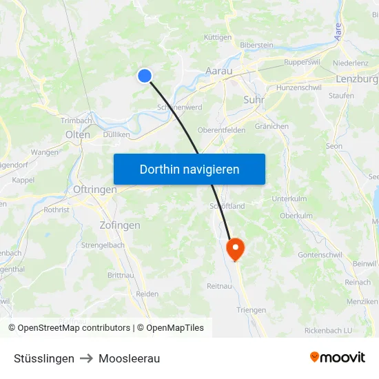 Stüsslingen to Moosleerau map