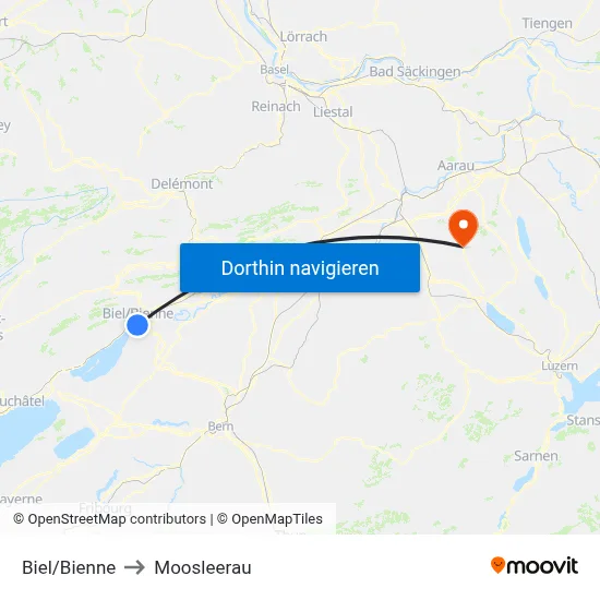 Biel/Bienne to Moosleerau map
