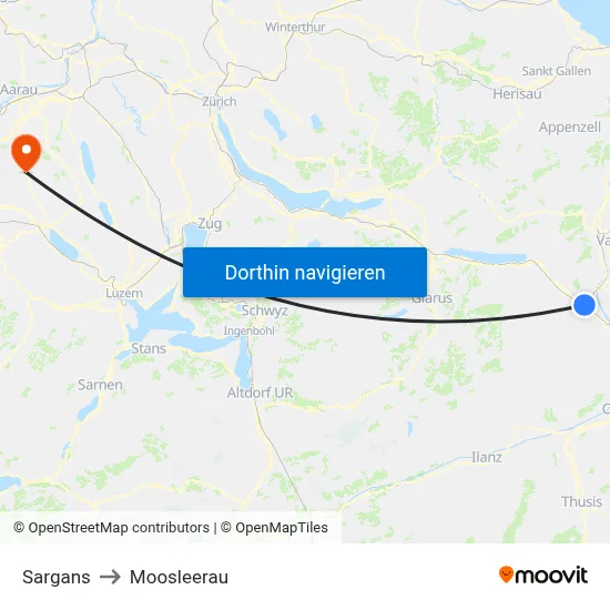 Sargans to Moosleerau map