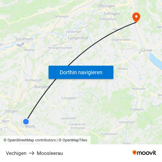 Vechigen to Moosleerau map