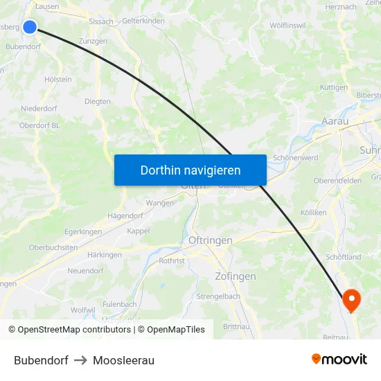 Bubendorf to Moosleerau map
